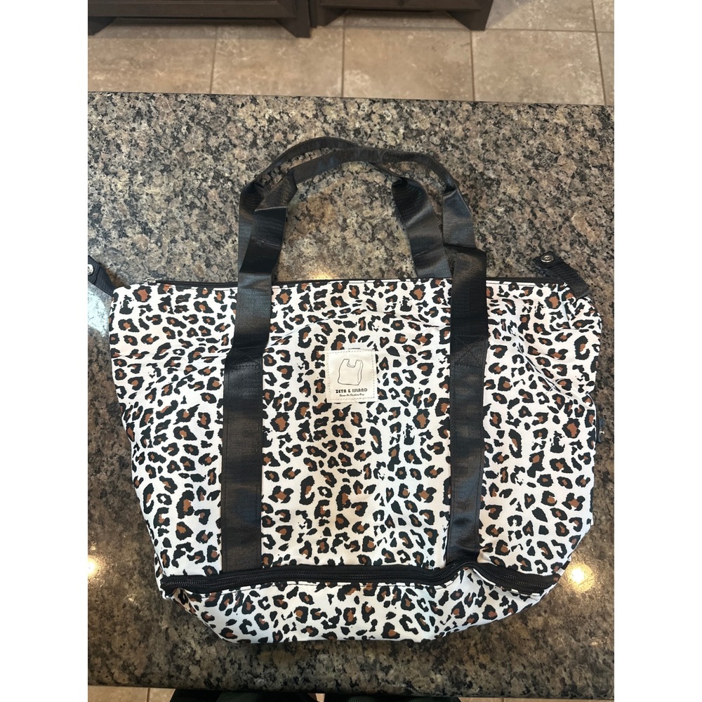 Leopard Print Travel Tote Bag Weekend Bag with Shoe Compartment